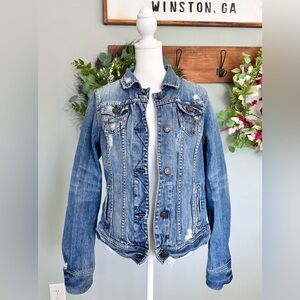 Large Abercrombie and Fitch Denim blue Jean jacket coat shacket y2k western